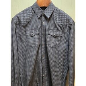 Duke's Bark Shirt Mens Large Gray Check Long Sleeve Western Snap Front Casual